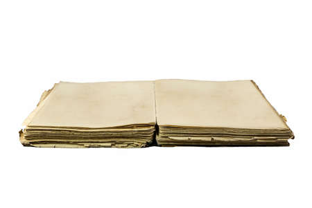 Old damaged book with empty pages for copy space and add text isolated on white backgroundの写真素材