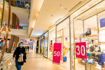 Belgrade, Serbia - November 14, 2020: Christmas holiday sale at Ada Mall shopping center in Belgrade, Serbiaのeditorial素材