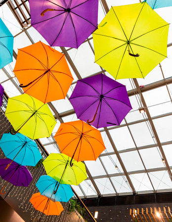 Multiple colorful umbrellas. Fashion and accesories conceptの写真素材