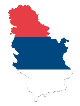 Map of Serbia with flag of Serbia isolated on white background 3D illustrationの写真素材