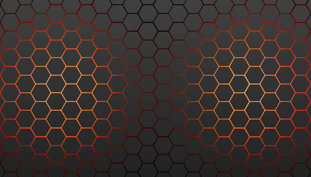 Hexagon dark grey grid with red light. Modern luxury futuristic background illustration