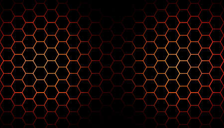 Hexagon dark grey grid with red light. Modern luxury futuristic background illustration
