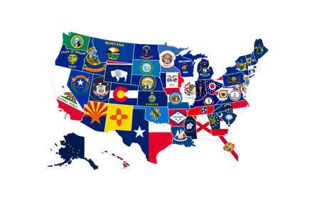 United States of America map with Federal state flages illustrationの写真素材