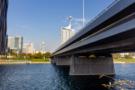 VIENNA, AUSTRIA - October 11, 2018: ReichsbrÃ¼cke (Imperial Bridge) over the Danube river in Vienna, Austriaのeditorial素材