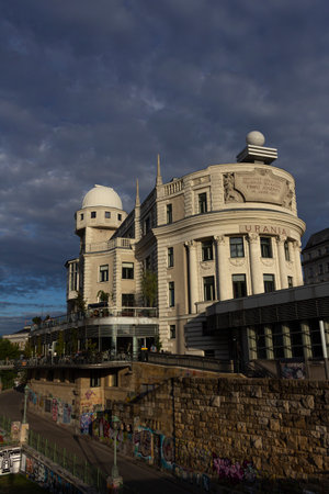 VIENNA, AUSTRIA - August 16, 2019: Urania is a public educational institute and observatory in Vienna, Austria. Urania Observatory was built in 1909のeditorial素材