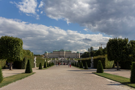 VIENNA, AUSTRIA - August 14, 2019: Belvedere Palace in Vienna, Austria. The palace were built in the 18th century as a summer residence by Prince Eugene of Savoy, one of the Holy Roman Empire's most distinguished statesmen and military commanders.のeditorial素材