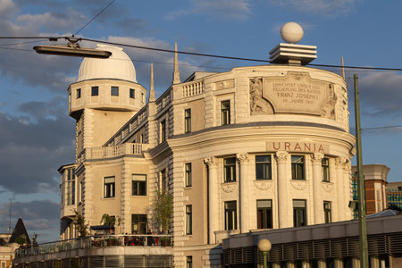 VIENNA, AUSTRIA - August 16, 2019: Urania is a public educational institute and observatory in Vienna, Austria. Urania Observatory was built in 1909のeditorial素材