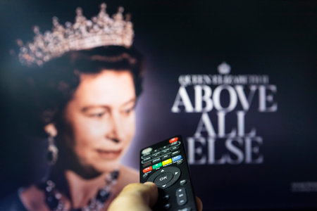 Belgrade, Serbia - September 12, 2022: Queen Elizabeth II passing. Watching documentary Above All...