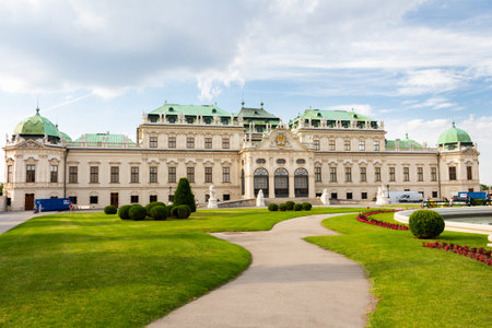 Vienna, Austria - July 5, 2018: Belvedere Baroque style palace was built by Prince Eugen who was a field marshal in the army of the Holy Roman Empire and of the Austrian Habsburg dynasty during the 17th and 18th centuries in Vienna, Austriaのeditorial素材