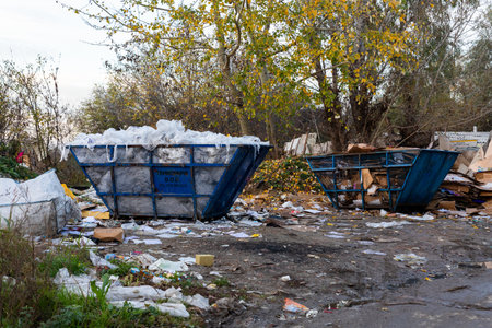Belgrade, Serbia - November 17, 2022: Garbage and trash at Landfill scatered all over the place in Belgrade, Serbiaのeditorial素材