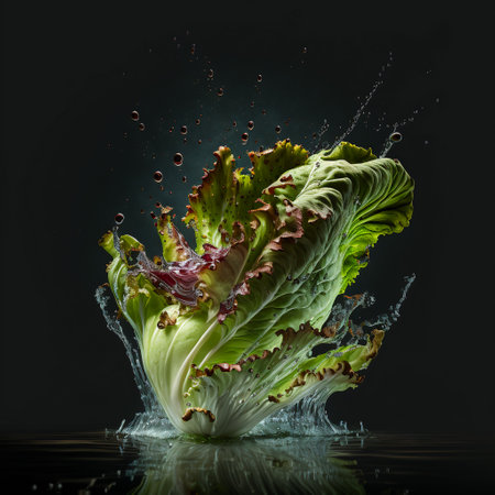 Fresh green lettuce with water splash. AI generative.の素材