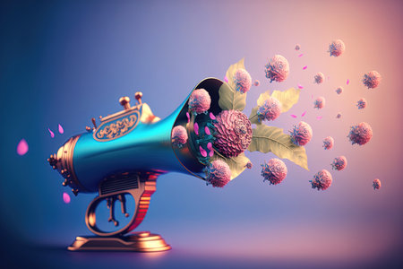 Antique gun shooting flowers. Make love not war concept. Abstract style. Ai Generativeの素材