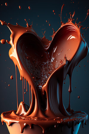 Melting brown chocolate heart. Dripping, oozing, splashing chocolate. Valentine's day concept. Ai generative imageの素材