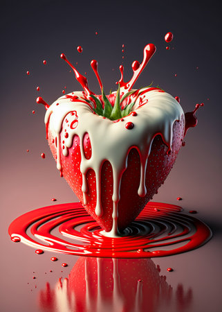 Strawberry with chocolate melting over it. Ai generative imageの素材