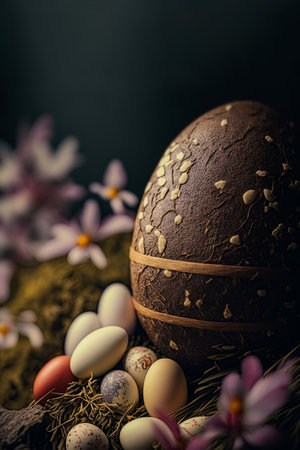 Ornate Easter egg with blank space for adding text or logo. Ai generative illustrationの素材