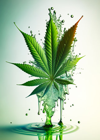 Cannabis leaf with cbd oil dripping from it. Medical marijuana health concept. White background. Ai generative illustrationの素材