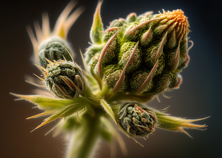 Cannabis Flower. Marijuana bud Macro shot. High detail closeup. Ai generative illustrationの素材