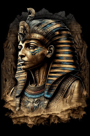 Ancient Egyptian pharaoh. Poster artwork, tshirt design. Generative Ai illustrationの素材