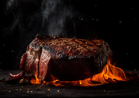 Steak grilled on barbecue over the flames. Ai generativeの素材