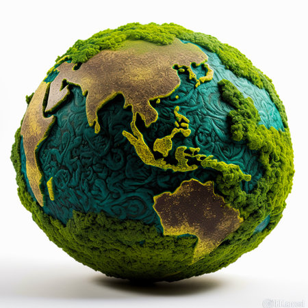 Green planet earth covered in plants and trees. Earth Day concept. Ecology, renewable energy, pollution concept. Ai generative illustrationの素材