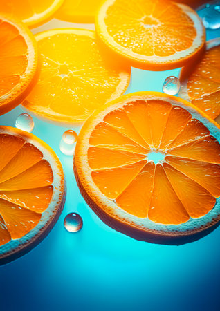 Orange slices background, banner image. Empty, blank space for text. Ai Generativeの素材