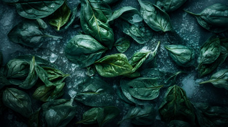 Fresh spinach. Organic product. Healthy diet super food. Top view, flat lay. Ai Generativeの素材
