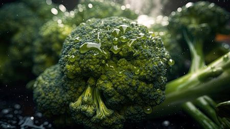 Broccoli freshly harvested from the garden. Organic healthy food. Ai generative imageの素材