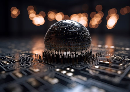 Artificial intelligence sphere representing planet earth. Cyer technology of the future. Ai generative illustrationの素材