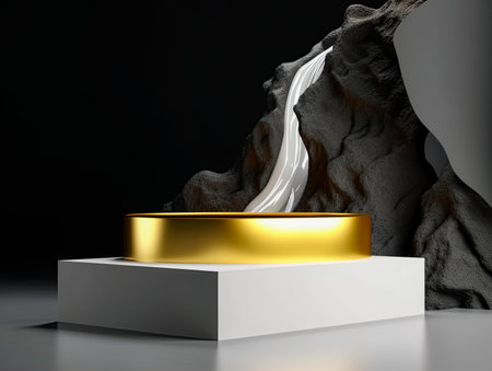 Background with podium for product presentatio. Modern minimal showcase with empty space. Generative Ai illustrationの素材