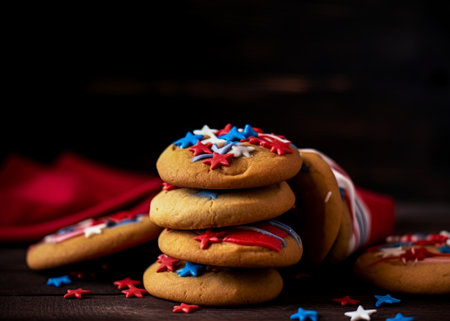 Cookies for 4th July celebration party. Independence day food. Ai generative imageの素材