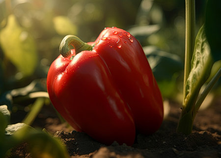 Red bell pepper in the garden. Ai generative imageの素材