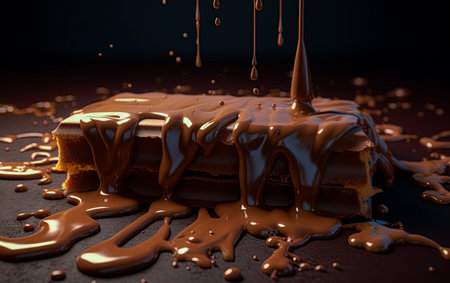 Chocolate cake with oozing melted chocolate. Ai generative illustrationの素材