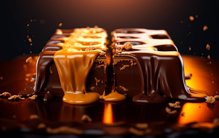 Chocolate cake with melted chocolate and cream. Ai generative illustrationの素材