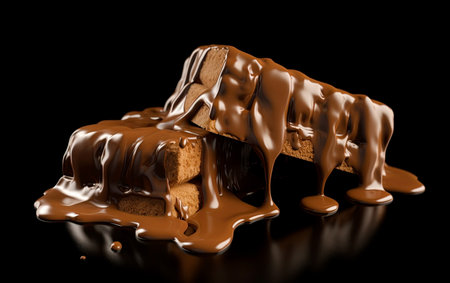 Chocolate cake with melted chocolate and cream. Ai generative illustrationの素材