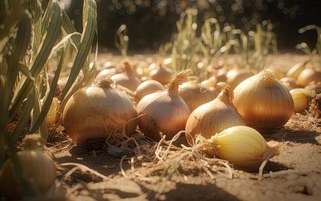 Onions harvested in the garden. Ai generative imageの素材