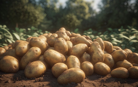 Potatoes harvested in the garden. Ai generative imageの素材
