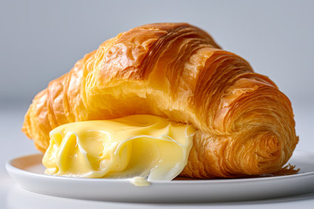 Croissant with butter served on a plate. Ai generative imageの素材