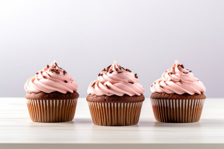 Cupcakes with swirled pink frosting. Ai generative imageの素材