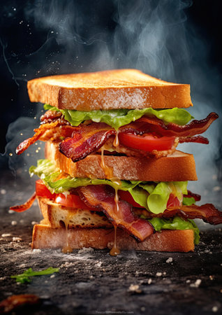 BLT toasted stacked Sandwich. Bacon, Lettuce, and Tomato. Ai generative imageの素材