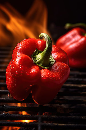 Red bell peppers grilled on bbq. Ai generative imageの素材