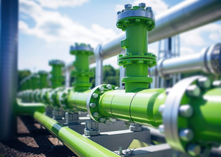 Hydrogen renewable energy production pipeline. Green hydrogen gas for clean electricity. Ai generative imageの素材