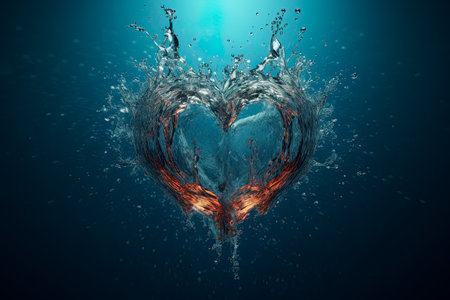 Heart in splash of clear water. Ai generative illustrationの素材