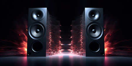 Hi-tech speakers. Sound and audio equipment. Ai generativeの素材