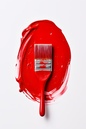 Paint brush and trail of red paint. Smears and smudges. Ai generative imageの素材