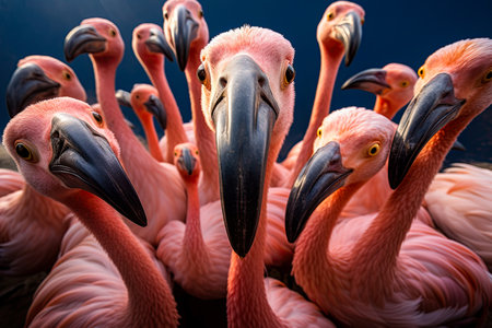 Pink Flamingos portrait. Ai generative imageの素材