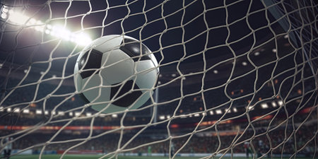 Football in the goals net. Ai generative illustrationの素材