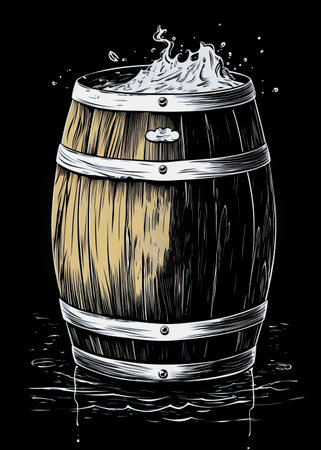 Wooden beer barrel. Chalk style digital drawing. Ai generative illustrationの素材