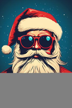 Santa Claus wearing sunglasses.  Hipster Christmas poster art design. Ai generative illustrationの素材