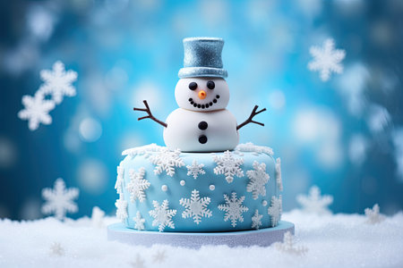 Christmas cake with snowman figurine on top. Ai Generative imageの素材