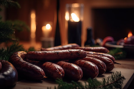 Sausages served for Christmas. Ai generative imageの素材